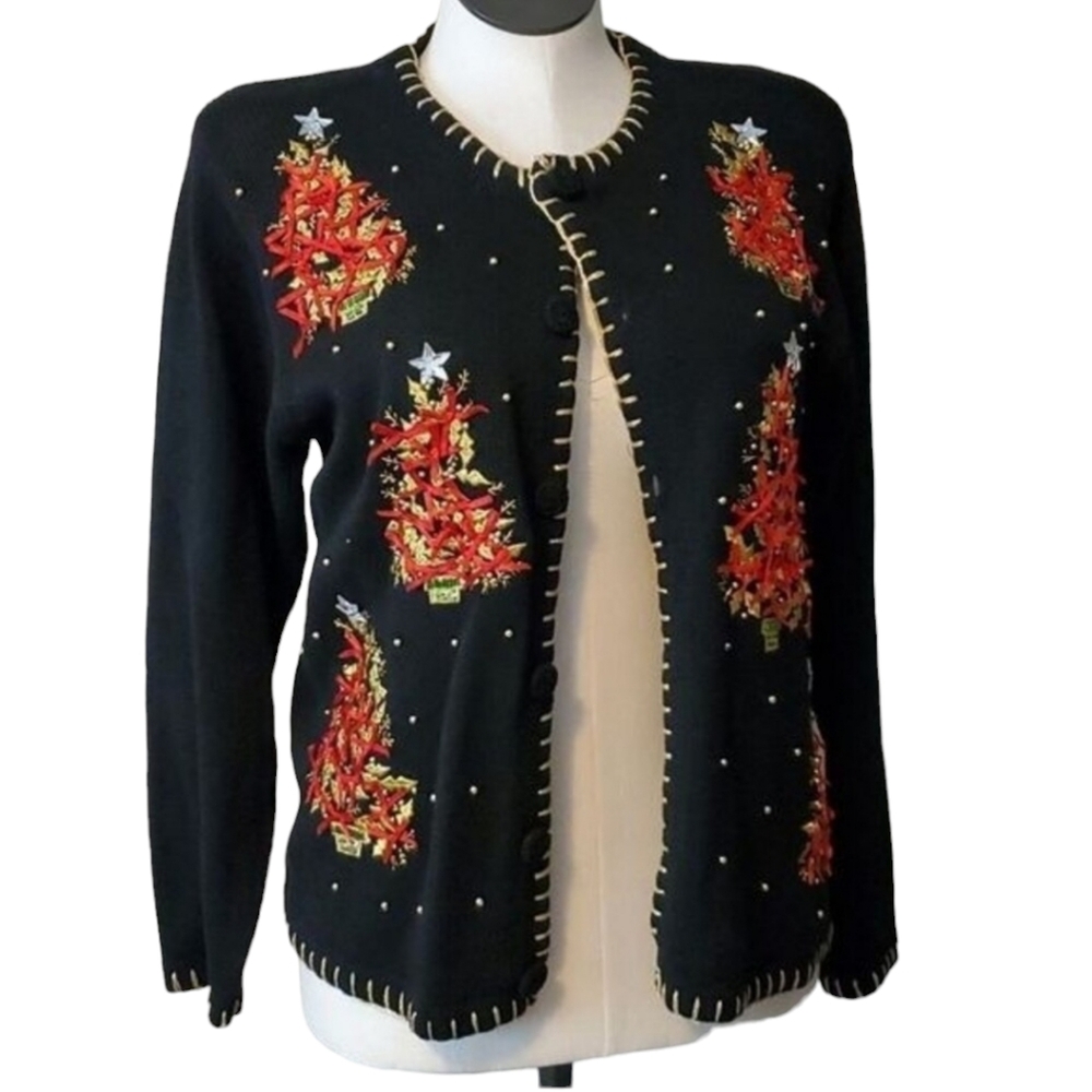 Christmas sweater gold trees and shoulder pads!! medium